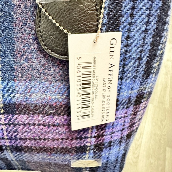 Glen Appin Harris Tweed Blue Plaid Wool Tote Bag NWT Scotland - Picture 6 of 6